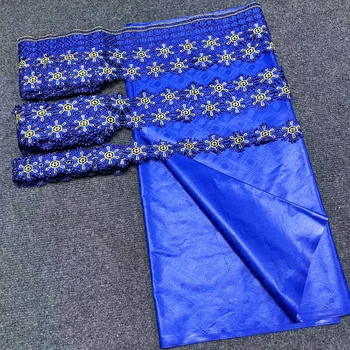 2023 Новейшая Синяя 5 Ярдов Африканская Ткань Bazin Riche Африканская Кружевная Ткань 15 Ярдов Кружева Нигерийская Кружевная Ткань Для Вечернего Платья B571
