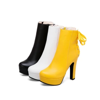 2023 Новые женские ботильоны на осень-зиму, женская обувь на платформе и высоком каблуке, короткие пинетки с перекрестным ремешком, повседневная кожаная обувь