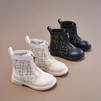 2023 Новые осенние детские зимние ботинки для девочек, кожаные ботильоны в британском стиле, водонепроницаемая резиновая подошва, модные ботинки для малышей