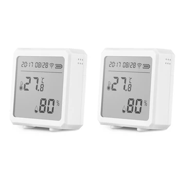 2шт Tuya Smart Wifi Датчик температуры влажности, Гигрометр для помещений, термометр с ЖК-дисплеем, датчик тревоги