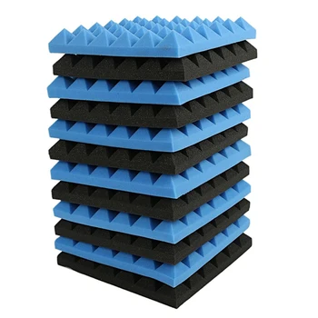36X Древесно-угольные плитки из акустической пены, Звукоизоляционные Панели из пенопласта, Студийная Звуковая прокладка, 2x10x10 дюймов (черный + синий)