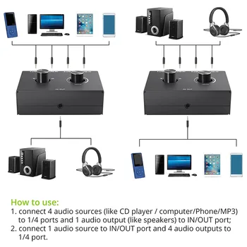 4-Портовый 3,5-мм стерео аудио переключатель Поддержка 1 входа 4 выхода или 4 входа 1 Выхода для ПК Телефона Ноутбука Наушников
