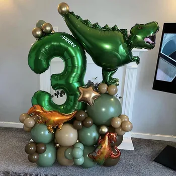 45 шт. Набор воздушных шаров для вечеринки с динозаврами в джунглях, Большой воздушный шар с динозавром, Зеленый номерной баллон для детей 1, 2, 3, 4, 5 лет, украшение для вечеринки в честь Дня рождения