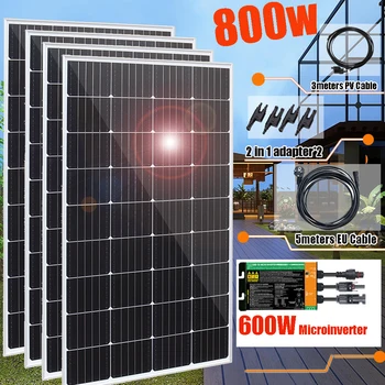 800 Вт 600 Вт 400 Вт солнечная панель жесткий комплект полная система plug and play 220 В фотоэлектрическая панель домашнего питания микроинвертор ЕС розетка