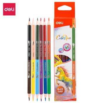 Deli Dual Цветной карандаш с двойной головкой 12/24 цветов Цветной карандаш для рисования школьников Принадлежности для рисования эскизов Школьные принадлежности