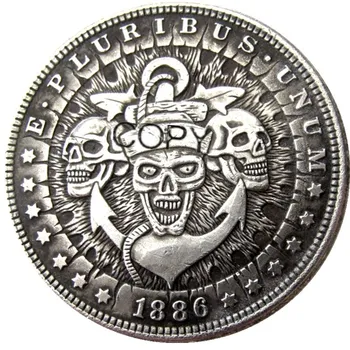 HB (58) Американский бродяга 1886 года Морган Доллар череп зомби скелет Посеребренные копировальные монеты