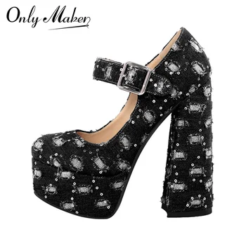 Onlymaker, женские туфли-лодочки на платформе Mary-Jane, массивные туфли на высоком каблуке с ремешком на щиколотке, вечерние туфли на каблуке-копыте, обувь больших размеров