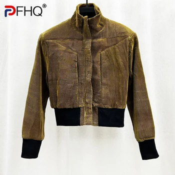 PFHQ Мужские куртки с наплечником и воротником-стойкой, американская уличная одежда, Красивое авангардное простое универсальное короткое пальто, осень 21Z2310