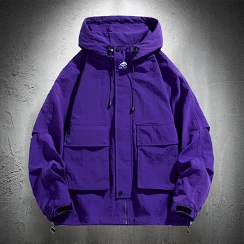 SHWINAO 2023 Новые Фиолетовые куртки с капюшоном, мужская куртка-ветровка в стиле хип-хоп, однотонные пальто с капюшоном для спорта на открытом воздухе, Мужская одежда M-5XL