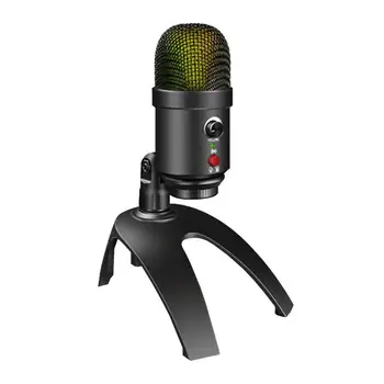 USB-микрофон, регулируемый на 360 градусов Настольный микрофон, Микрофон с шумоподавлением и RGB-подсветкой Для потокового пения на ПК