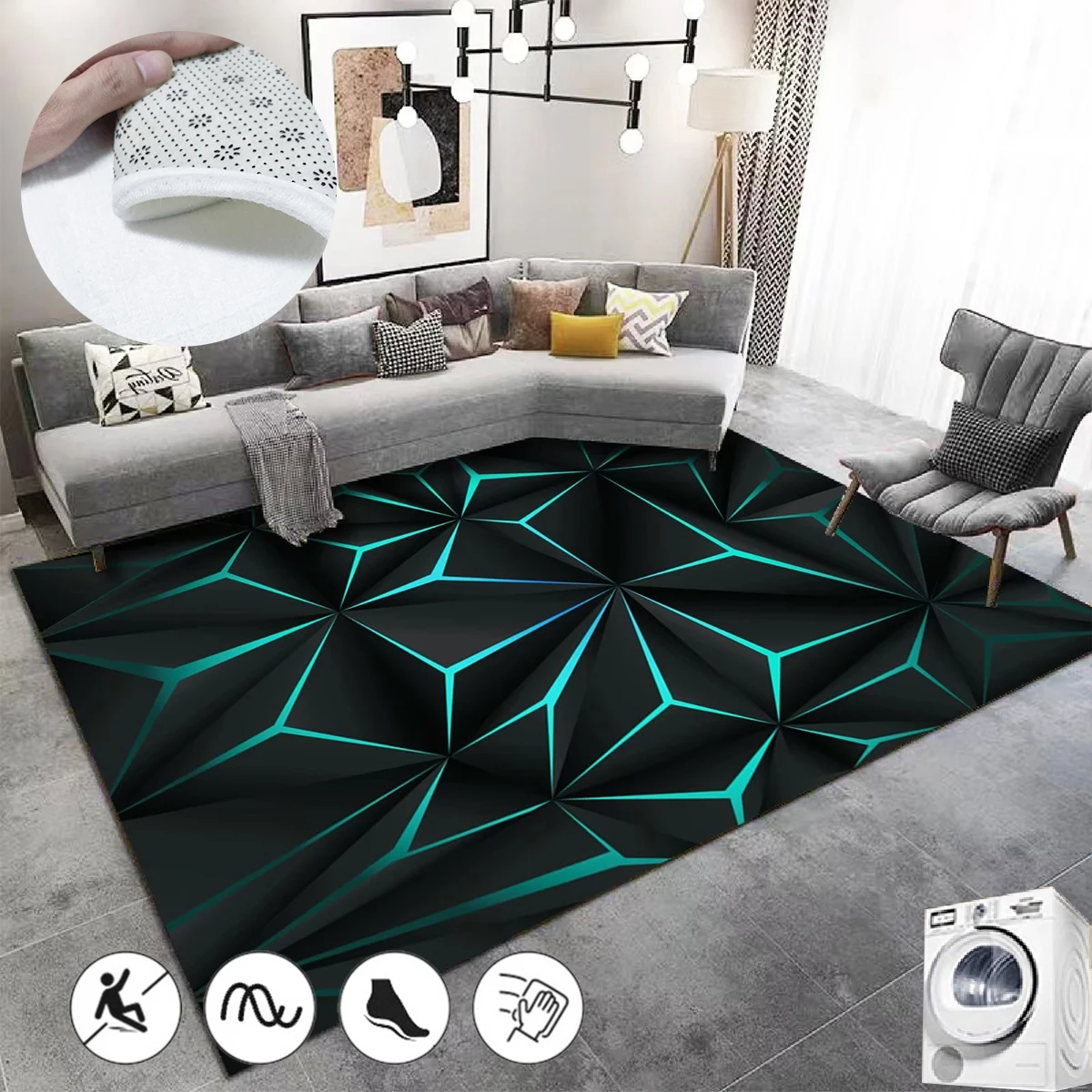 Флуоресцентные геометрические ковры для гостиной Без Турции, светящиеся ковры в европейском стиле для декора спальни, Мягкий коврик для гостиной