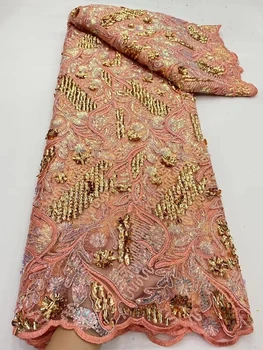 Африканская ткань Woman 2023 5 ярдов Кружева, вышивка, тюль, Вечернее Свадебное платье, французская сетка с блестками, Высококачественная Черная Нигерийская сетка