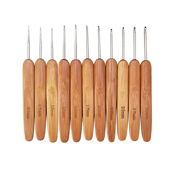 Бамбуковые спицы для вязания крючком, Крючки, ручка для плетения пряжи, Крючок, Инструменты для рукоделия, Швейные аксессуары, Игла для рукоделия, 0,5 мм-3,0 мм
