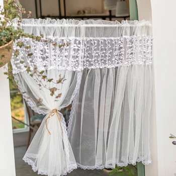 Белая прозрачная занавеска для маленьких окон, романтическая вуалевая тюлевая занавеска с вышивкой, кружевной кухонный гарнитур, кабинет, свадебный декор
