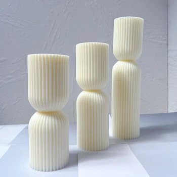 Геометрическая абстрактная Декоративная форма из соевого воска в полоску, цилиндрические формы для свечей на высоком столбе, Ребристая силиконовая форма с эстетическим изгибом