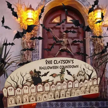 Деревянный Адвент-календарь на Хэллоуин, Обратный отсчет, Адвент-календарь на 2023 год, Тематический орнамент для стола, украшения для дома, поделки