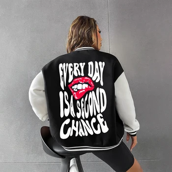 Женская куртка Everyday Is A Second Chance, осенняя свободная бейсбольная форма, флисовая одежда в стиле харадзюку, модное пальто на пуговицах с карманом.