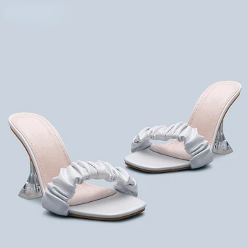 Женские тапочки Maogu, Летнее праздничное платье, слипоны, женские элегантные дизайнерские туфли на высоком каблуке с открытым носком 43
