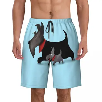 Изготовленные на заказ плавки с мультяшной графикой Scottie Dogs, мужские быстросохнущие пляжные шорты, Купальные костюмы с шотландским терьером, пляжные шорты