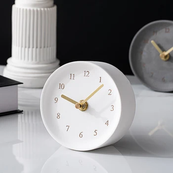 Изысканные минималистичные настольные часы из цемента, круглые бетонные часы для дома, спальни, кабинета, украшения рабочего стола для студентов