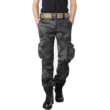 Камуфляжные тактические брюки в стиле милитари с несколькими карманами, мужские хлопковые Свободные прямые комбинезоны, Брюки для активного отдыха, спортивные брюки-карго