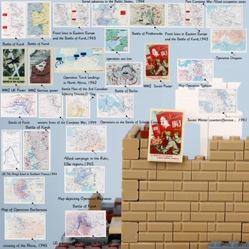 Карта военной кампании Второй мировой войны Строительные блоки Дюнкерк Нормандия Советский Плакат Западный Фронт Печатная плитка Берлинская битва Кирпичи Игрушки