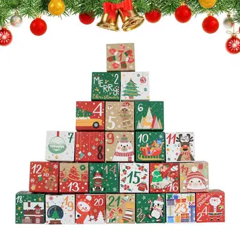 Коробки с Рождественским Адвент-календарем своими руками 24шт Сделайте свою собственную подарочную коробку Календарь обратного отсчета на 24 дня Многоразовые коробки с наполнителем для конфет