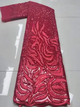 КРАСНАЯ кружевная ткань 2023 Высококачественная африканская 3D кружевная ткань с блестками Французский тюль кружевная ткань швейцарское кружево Нигерийская сетчатая ткань одежда YYZ239