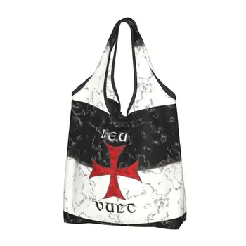 Крест Крестоносца Deus Vult из мрамора, сумки-тоут для продуктовых магазинов, женские модные рыцарские сумки через плечо для покупок, сумка большой емкости