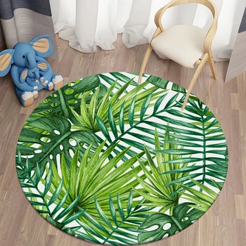 Круглый ковер с зеленым тропическим принтом Каваи, детский коврик для гостиной, коврик для йоги, стул для спальни, нескользящий коврик, подарок на Новый год