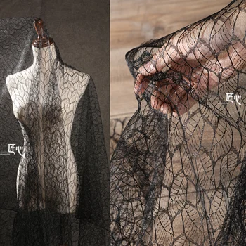 Кружевная пряжа в форме сетки / черного листа, выдолбленная, Супер Прозрачное креативное свадебное платье, модные дизайнерские ткани