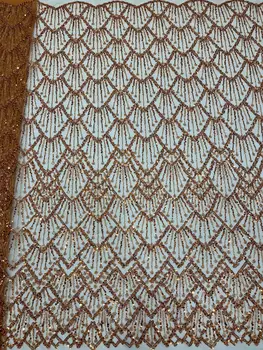 Кружево с хрустальными бусинами, Африканская сетка с блестками, швейный материал для свадебного платья, Высококачественная Новая блестящая последовательность из Нигерийского тюля