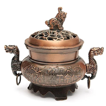 Курильница для благовоний из античного сплава с двойной головой дракона, сокровища в китайском стиле, наполняющие домашнюю плиту, Благоприятное украшение дома
