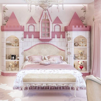 Легкая Роскошная изготовленная на заказ детская кровать из массива дерева, мебель для виллы, кровать для девочки-принцессы, Замок мечты для девочки, кровать для дочери
