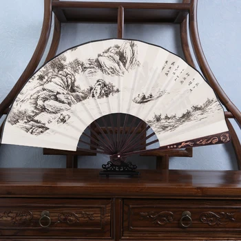 Летний декоративный складной веер на открытом воздухе из бамбука и деревянной ткани, двусторонний ручной веер большого размера, украшение для дома, китайский подарок