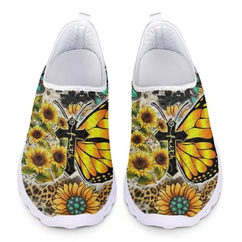 Летняя женская повседневная обувь, модный дизайн в виде подсолнуха, бабочки, обувь на плоской подошве, легкие удобные кроссовки из дышащей сетки.