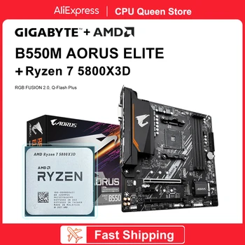 Материнская плата GIGABYTE New B550M AORUS ELITE + Процессор AMD Ryzen 7 5800X3D R7 5800X3D Материнская плата с процессором AMD DDR4 128 ГБ placa mae