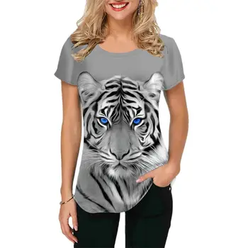 Модная женская футболка с рисунком Тигра, 3D принт, Тренд, Тонкий, Легкий, с круглым вырезом, Белый, с коротким рукавом, женская одежда, Летний пуловер для отдыха