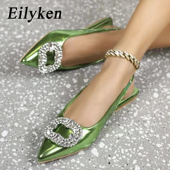 Модные женские туфли-лодочки Eilyken с острым носком и украшением в виде кристаллов, Повседневные осенние сандалии для отпуска, обувь на плоской подошве