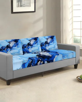 Мраморная текстура, синий чехол для диванных подушек, защита для мебели, Эластичный Моющийся Съемный чехол для дивана, Эластичные чехлы для диванов