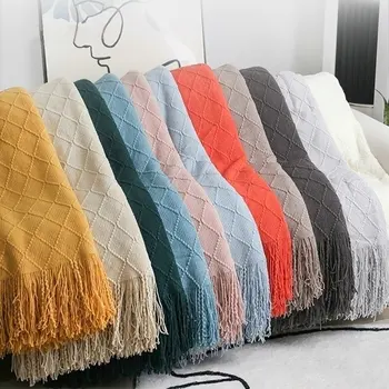 Мягкие Уютные вязаные одеяла с кисточками в стиле ретро, легкий домашний декор, Наволочка, чехол для дивана, Одеяло, прямая поставка