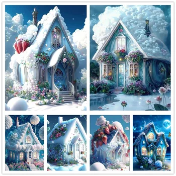 Набор алмазной живописи 5D Снежный дом Полностью Квадратные Круглые Стразы Наборы для вышивания Картин крестиком Украшение стен дома
