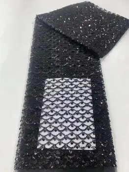 Нигерийская кружевная ткань с пайетками 2023 черного цвета, высококачественное Африканское кружево, Французский тюль, кружевные ткани с вышивкой пайетками для вечернего платья