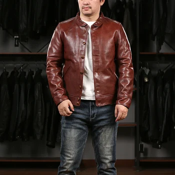 Новая высококачественная короткая мужская одежда для отдыха на мотоциклах в английском стиле оптом, пальто из натуральной кожи, коричнево-красная куртка из конской шкуры