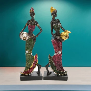 Новые Африканские статуи Креативные Скульптуры Украшение домашнего офиса Винный кабинет Декор отеля Статуэтки леди племени из смолы