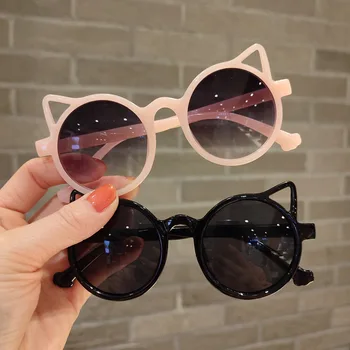 Новые детские Солнцезащитные очки с кошачьими ушками Для девочек, Брендовые Дизайнерские Круглые Солнцезащитные Очки, Летний Тренд, Детские Очки UV400 Oculos De Sol