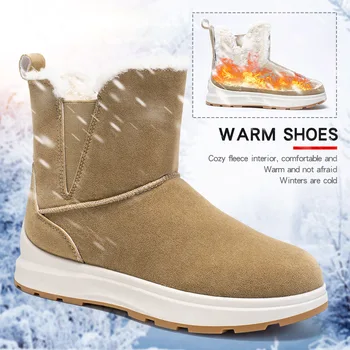 Новые плюс бархатные зимние ботинки, женские зимние простые повседневные короткие ботинки без застежки, уличная удобная нескользящая теплая женская хлопчатобумажная обувь