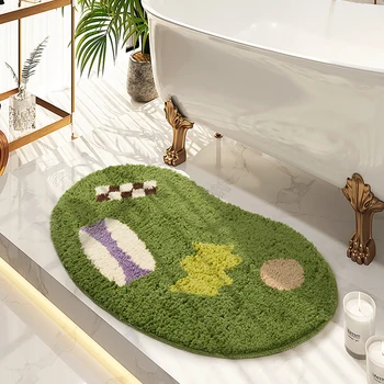 Овальный коврик Скандинавский коврик для ванной комнаты, мягкий, который можно стирать в машине, коврик для пола у ванны, эстетичный декор комнаты для дома, пушистый коврик, толстый ковер