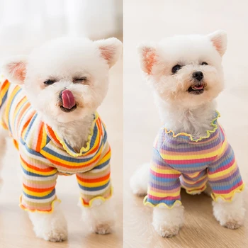 Одежда для домашних собак, Жилет для щенков, Футболка, Милая пижама, Зимняя нижняя рубашка, Водолазка, полосатый переливающийся свитер