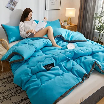 Одеяло из промытого хлопка и соевого волокна, зимнее стеганое одеяло, утолщенное теплое пуховое одеяло, однотонное, 200x230, стеганое одеяло для пары, покрывало